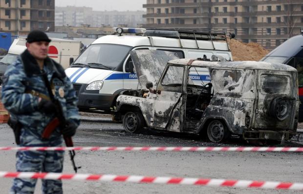 Поліцейський УАЗ згорів повністю. Фото:http://tass.ru/