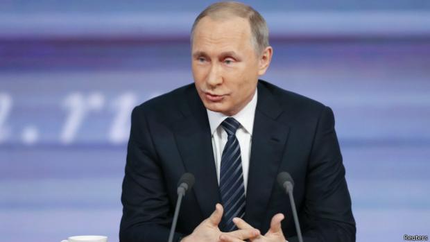 Володимир Путін розпочав прес-конференцію з жартів. Ілюстрація:www.bbc.com