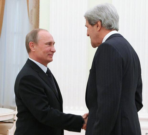 Володимир Путін та Джон Керрі. Фото: AFP.