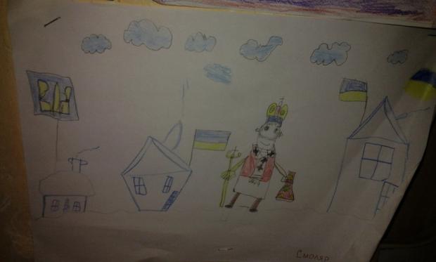 Дитячий малюнок зі Святим Миколаєм для бійців на фронті. Фото:http://zik.ua/