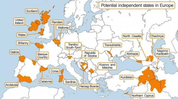 Карта підтримуваного Кремлем сепаратистського руху у світі. Ілюстрація: NBC.