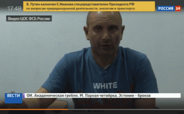 Допит "українського диверсанта", а насправді двічі судимого рецидивіста та антимайданника Андрія Захтея. Фото:скріншот