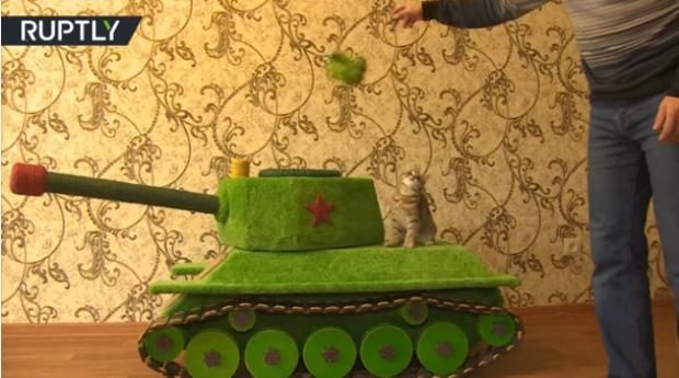 Кіт та його танк. Фото: скріншот з відео.