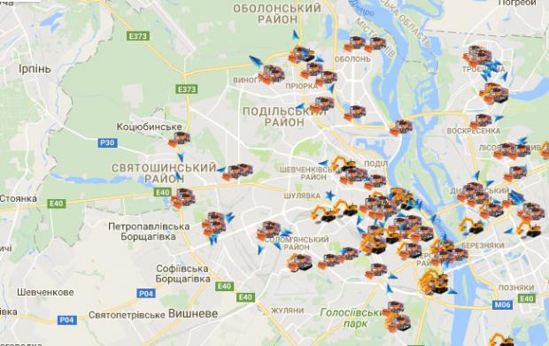 Інтерактивна карта боротьби зі снігом у Києві (скріншот)