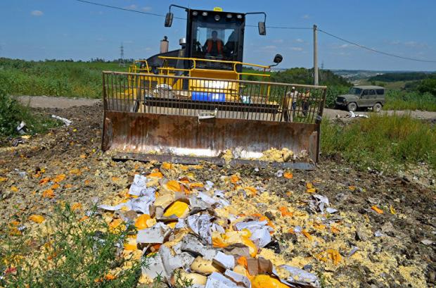 Росіяни знищують імпортні сири. Фото: ИноСМИ.