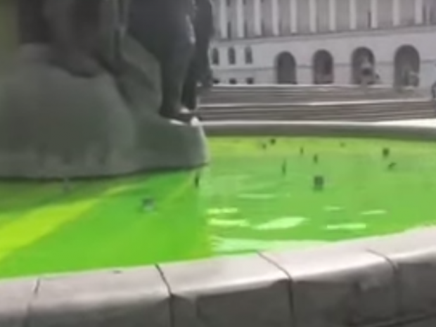 Вода у фонтанах у центрі Києва позеленіла. Фото:скрін відео
