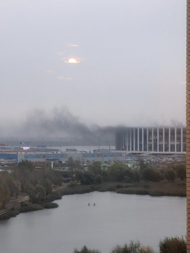 Пожежа на стадіоні у Нижньому Новгороді. Фото:соцмережі