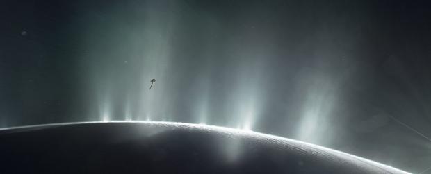 Ілюстрація показує зонд Кассіні над плинами Енцелада. Фото: NASA / JPL-Caltech