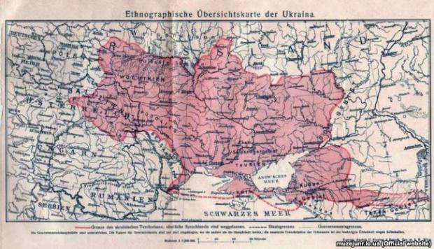 Етнографічна оглядова карта України, видана у Відні у 1916 році.