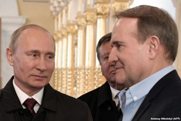 Президент России Владимир Путин (слева) и Виктор Медведчук. Московская область, 15 ноября 2017 года