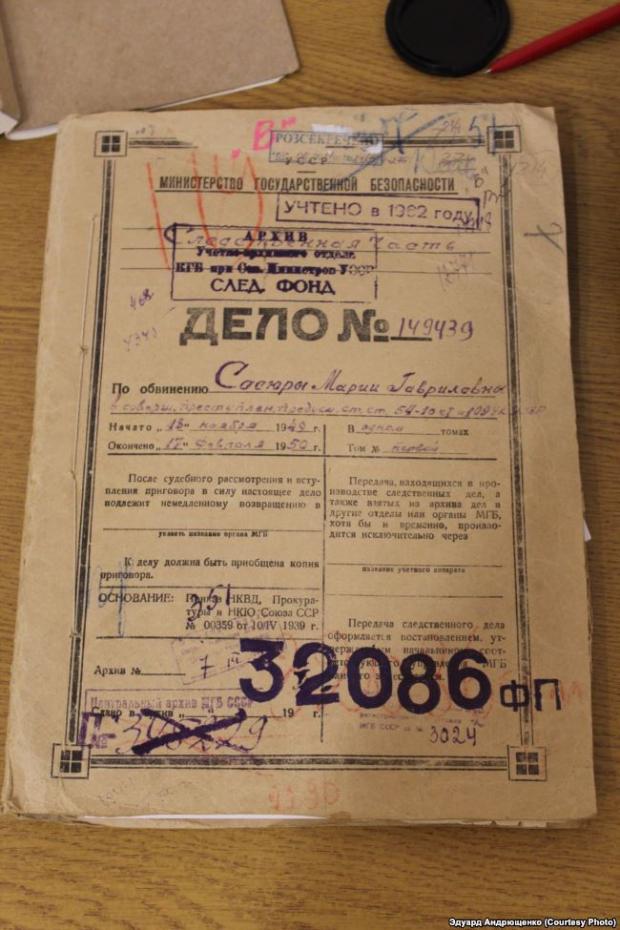 Перша сторінка архівної справи НКВД Марії Сосюри