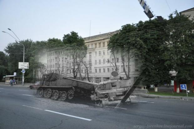 1943 рік. Знищена німецька техніка на Брест-Литовському шосе (нині проспект Перемоги) 