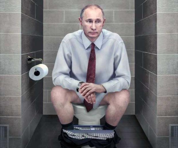 Путін запізнився, бо був у туалеті? Ілюстрація: соцмережі.
