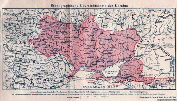 Етнографічна оглядова карта України, видана у Відні в 1916 році. Автор: Степан Рудницький.