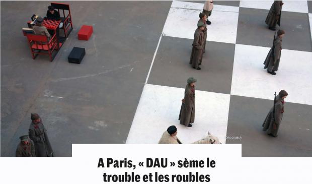 «ДАУ» У Парижі сіє смуту і розкидає рублі - перелад заголовку / скріншот зі статті / Le Monde 