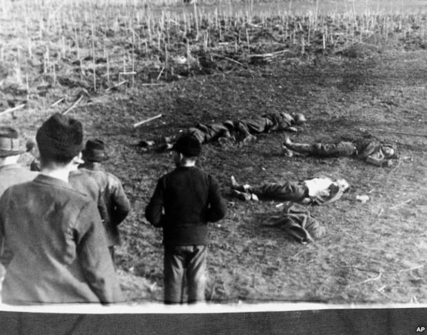 Загиблі біля кукурудзяного поля бійці «Карпатської Січі». Неподалік Хуста, 16 березня 1939 року