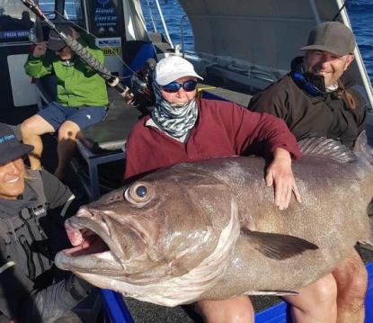 Мешканка Австралії Сью Елкок зловила морського окуня, який виявився більше за неї.  