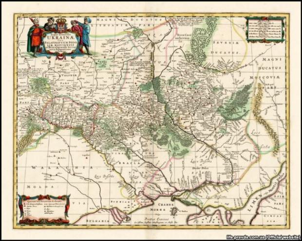Мапа України французького військового інженера і картографа Гійома Левассера де Боплана 1680 року (на основі генеральної карти 1648 року)