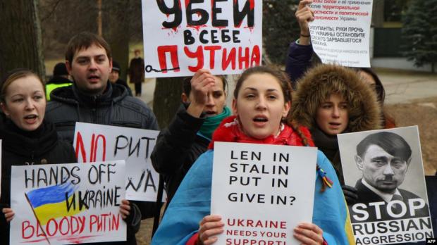 Протест против вторжения России в Украину. Вильнюс, Литва, 3 марта 2014 года