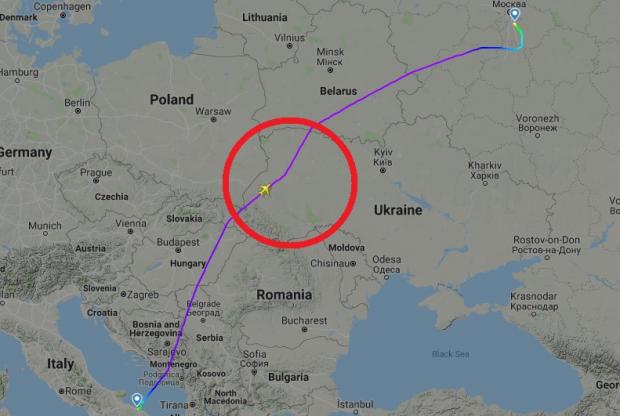 Російський літак пролетів над Україною. Ілюстрація: соцмережі.