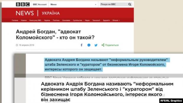 У квітні BBC писала про Богдана як про «неформального керівника» штабу Зеленського і «куратора» від Коломойського