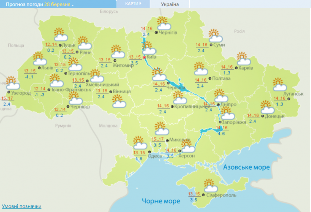 Погода в Україні 28 березня