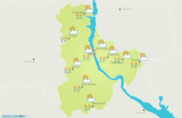 Фото: погода в Києві та області на 15 серпня (meteo.gov.ua)