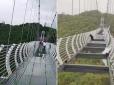 Наче у страшному сні: У Китаї турист застряг на висоті понад 100 метрів - сильний вітер здув скляні панелі мосту (фото)