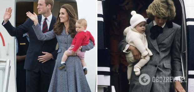 Кейт Міддлтон і принцеса Діана виходять з літака з синами на руках