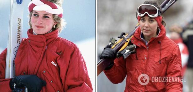 Кейт Міддлтон і принцеса Діана каталися на лижах у схожих червоних куртках