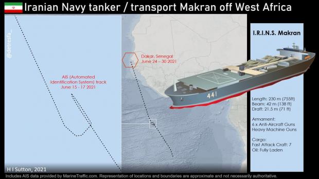 Маршрут двох іранських військових кораблів поблизу Африки