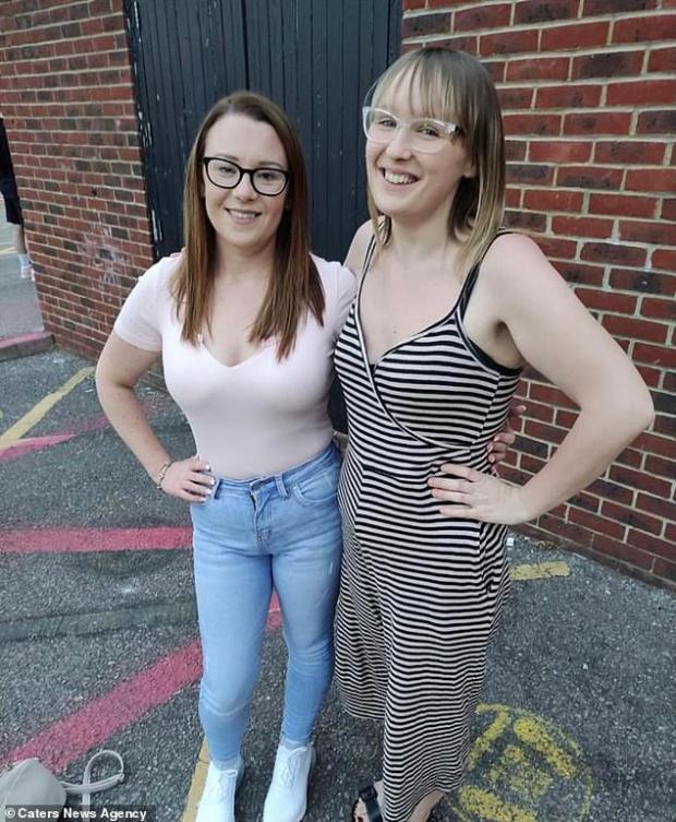 Amanda, 33, and Clare O’Neill, 26, both from London, lost a combined 12 stone in just nine months. Amanda, left, dropped from 14st 6lbs to 9st 5lbs and Claire, right, went from 17st 7lbs to 10st 11lbs. Pictured together, following their weight loss