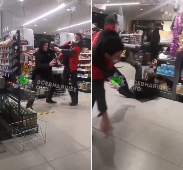 У супермаркеті Києва охоронці побилися з відвідувачем через маску: відео інциденту