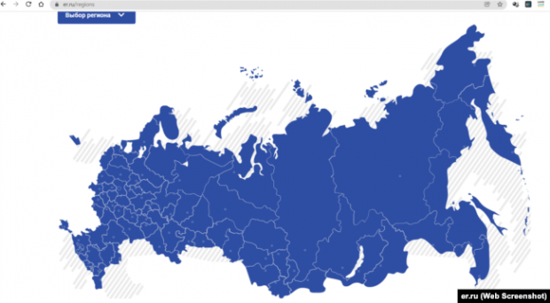 Карта регіональних осередків «Єдиної Росії» без ОРДЛО