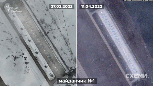 Аеродром Липецьк-2 27 березня та 11 квітня. Фото: Схеми.