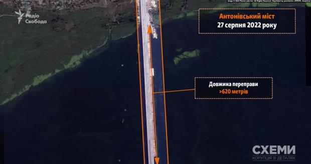 Супутниковий знімок Антонівського мосту ("Схеми")