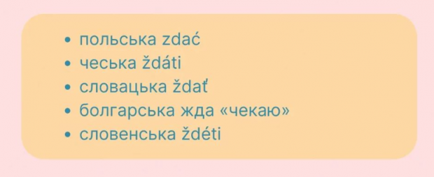 Інші слов'янські мови теж мають слова, похідні від цього кореня (скриншот)