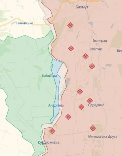 Бахмутський відтинок, карта бойових дій