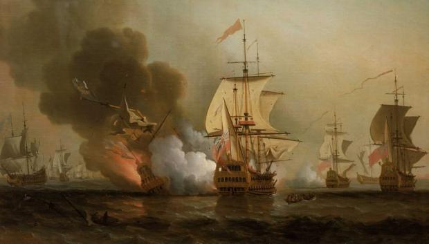 Картина Семюеля Скотта "Морська битва при Картахені". Момент вибуху на «Сан-Хосе»