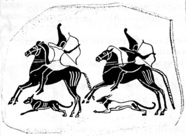Кіммерійці. Зображення на етруській вазі VI ст., копія з більш ранньої грецької роботи