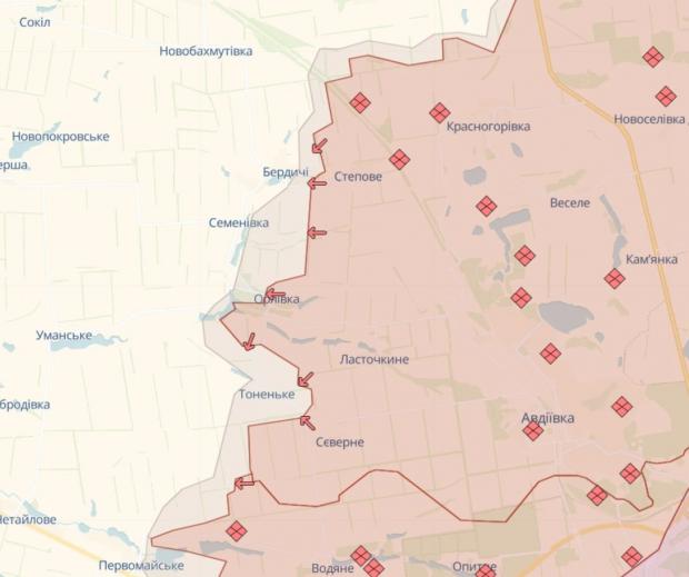 Ситуація біля Орлівки, карта бойових дій