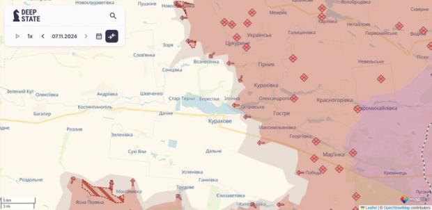 Мапа просувань росіян в Донецькій області