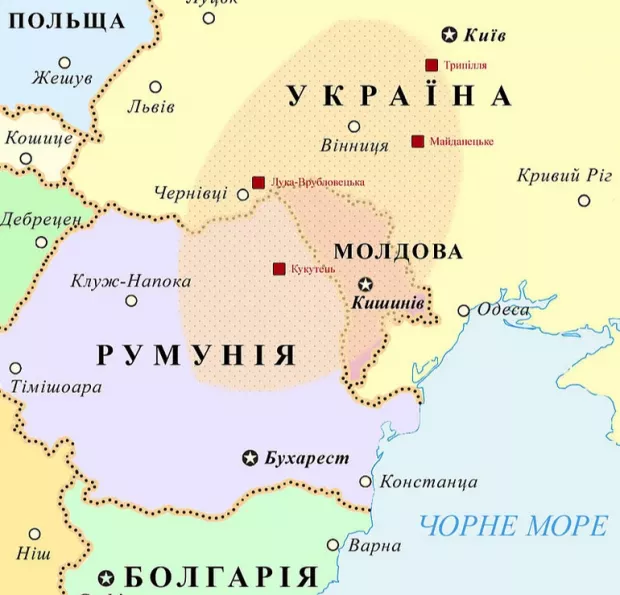 Мапа поширення Трипільської культури