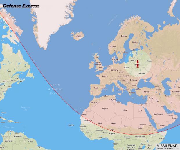 Максимальна дистанція ураження "Орешником" з території Білорусі