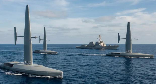 Рендер Spectre Silent Endurance та Spectre Stealth Strike порівняно з есмінцем. Фото - Saildrone