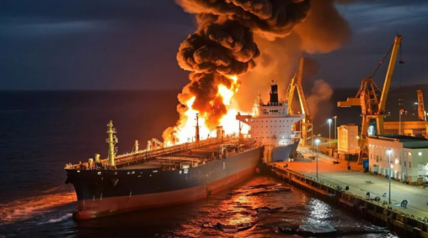Танкер CHRYSALIS у вогні після удару Сил оборони в Чорному морі