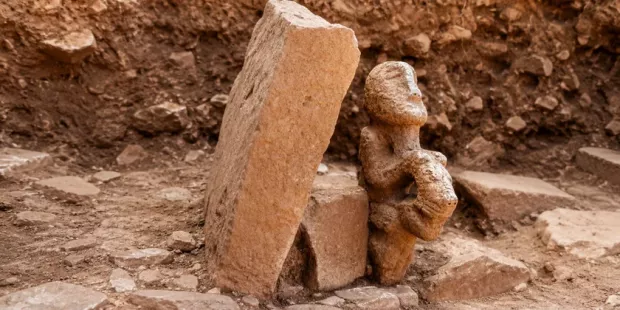 У Карахантепе, Туреччина, археологи знайшли незвичайну кам'яну скульптуру людини верхи на леопарді | Фото: Turkish Ministry of Culture and Tourism