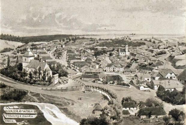Панорама Язловця із замкової гори 1900 року